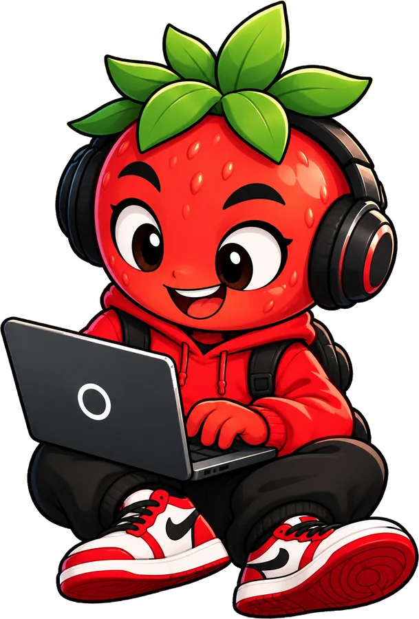 Mascot studying on a laptop